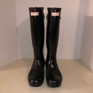 Hunter black rubber snow rain boots size 7 women